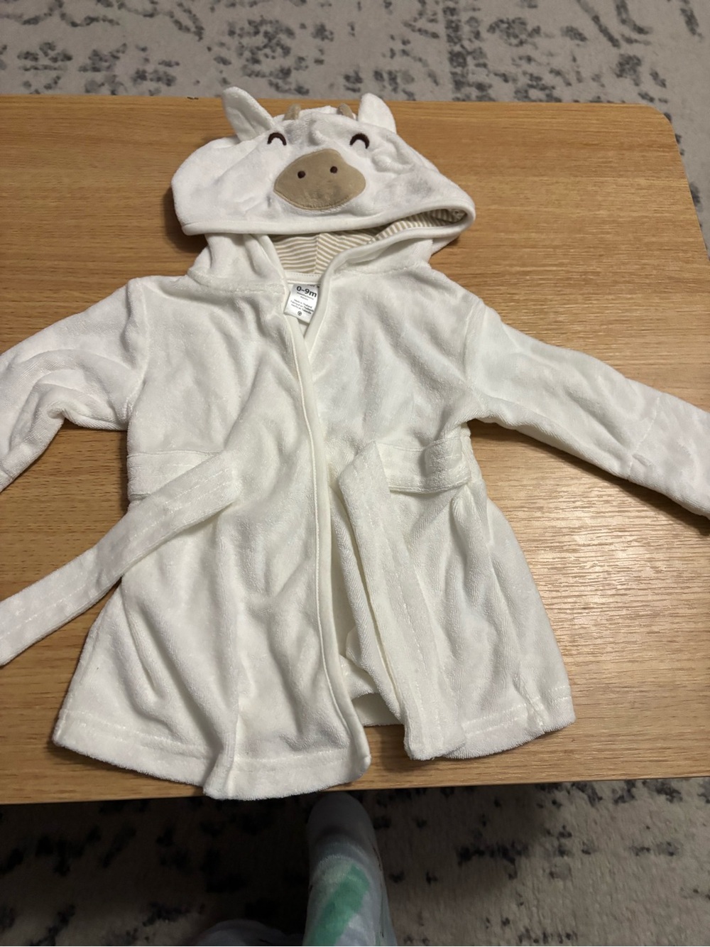 Carter's Cream & White Hooded Baby Robe with Animal Face
